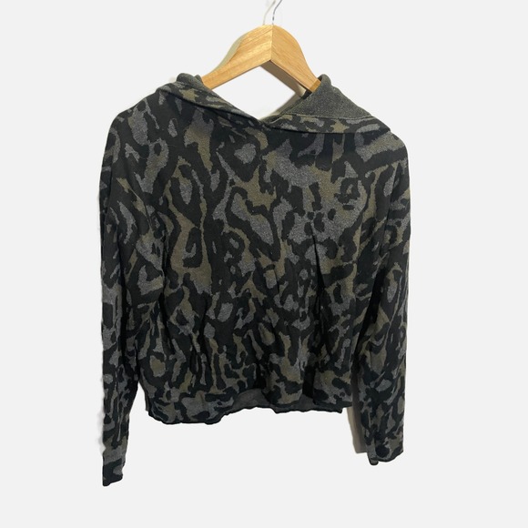 Anthropologie Tops - Anthropologie Kasia Knit Hoodie Sweater Green Grey Animal Print Leopard Size M
